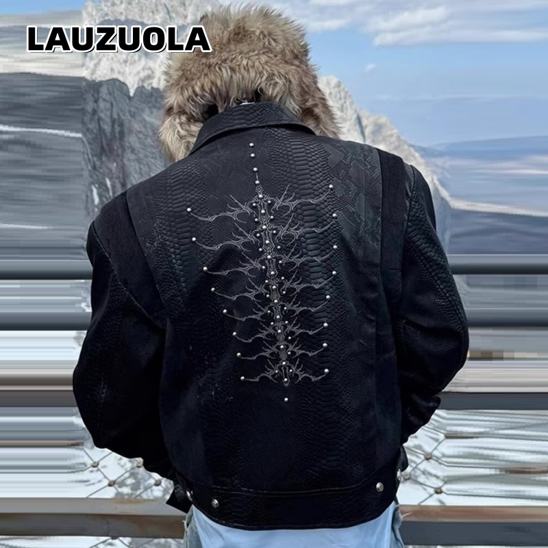 Embroidery Jacket - Męska czarna kurtka z wytłaczanym wzorem