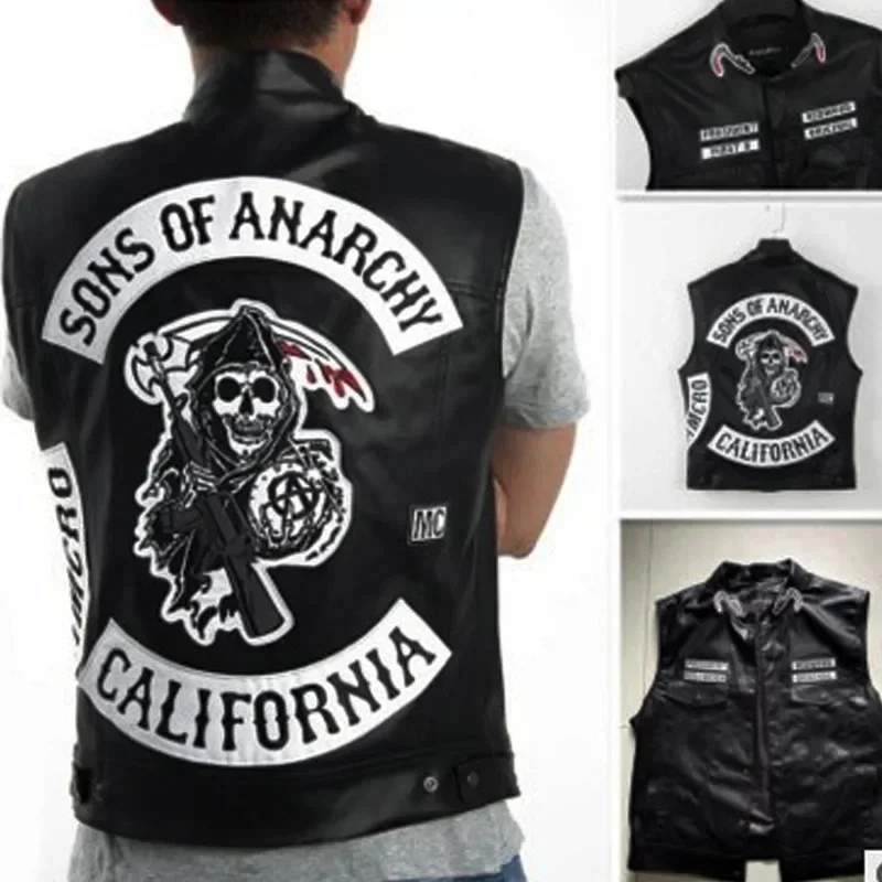 Embroidery Jacket - Kurtka motocyklowa męska ABC123Leather, bez rękawów,