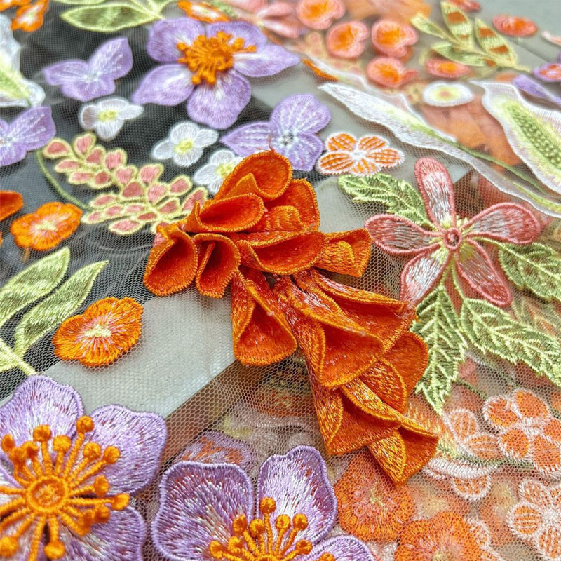 Embroidery Yellow Flower - Żółta dzwonkowa koralikowa haftowana tkanina 3D