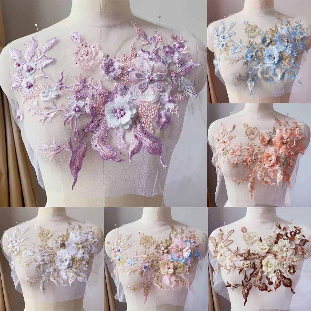 Embroidery Flower Pattern - 3D kwiaty koronka z koralikami aplikacja