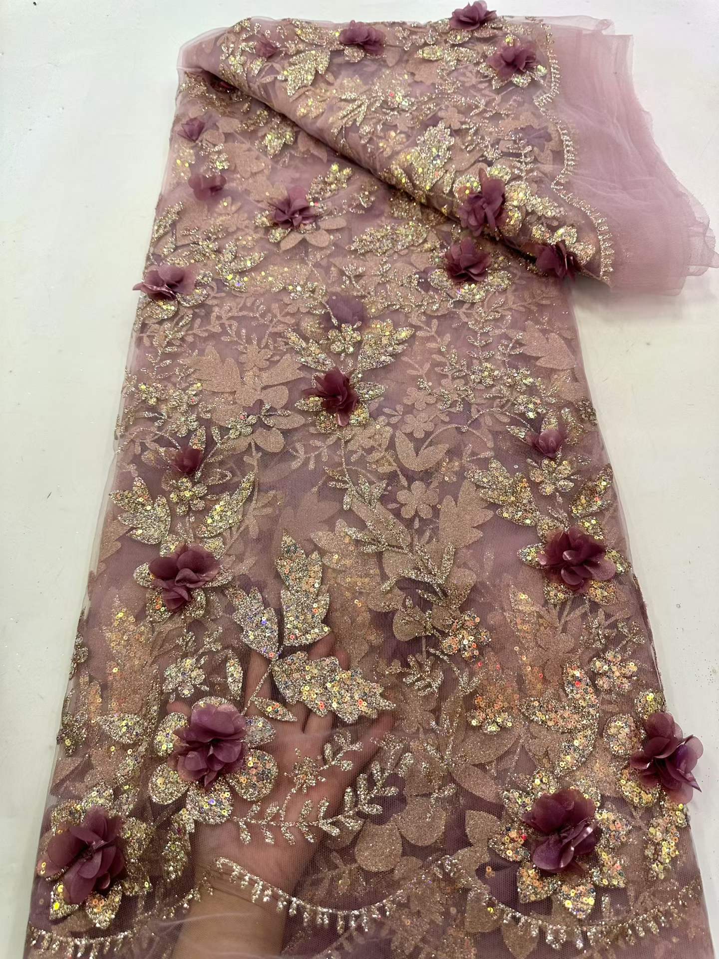 Embroidery Flower Pattern - Afrykańska koronka haftowana cekinami, nigeryjskie koronki