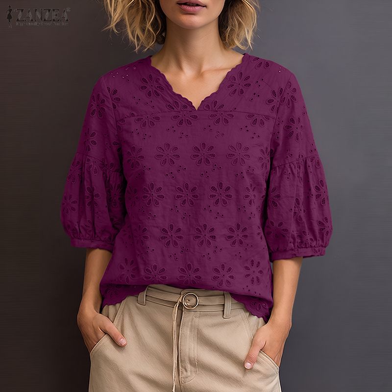 Embroidery Motif - ZANZEA 2026 Bluzki damskie z haftem