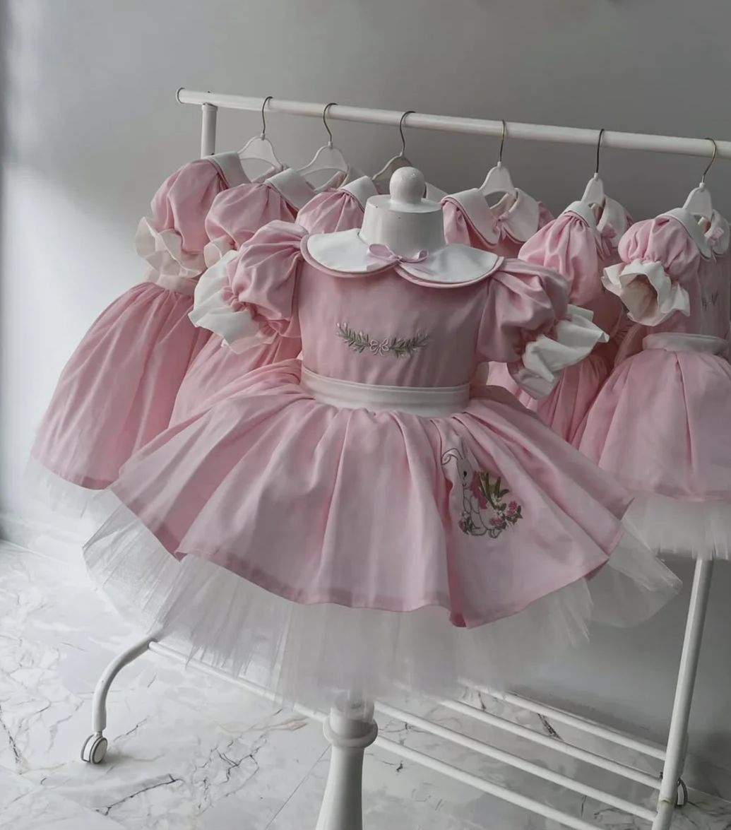 Embroidery Rabbit - Sukienka dla dziewczynki 0-12 lat, letnia,