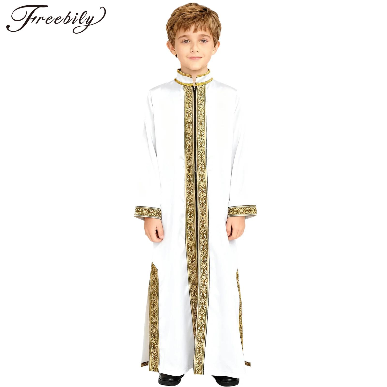 Embroidery Jacket - Chłopięce złote haftowane muzułmańskie szaty maxi,