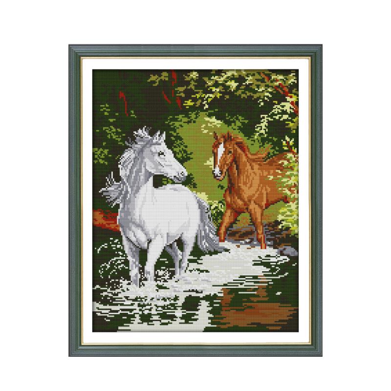 Embroidery Running Stitch - Dwa konie z systemem Handmade Cross