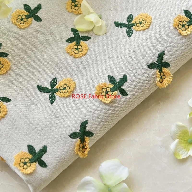 Tkanina lniano-bawełniana z ha – Embroidery Yellow Flower recenzja i cena
