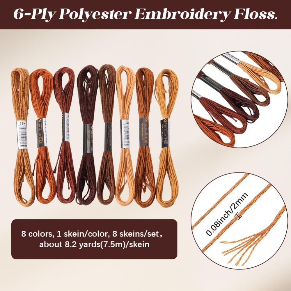 8 motków, 6 nici, brązowa muli – Embroidery Floss recenzja i cena