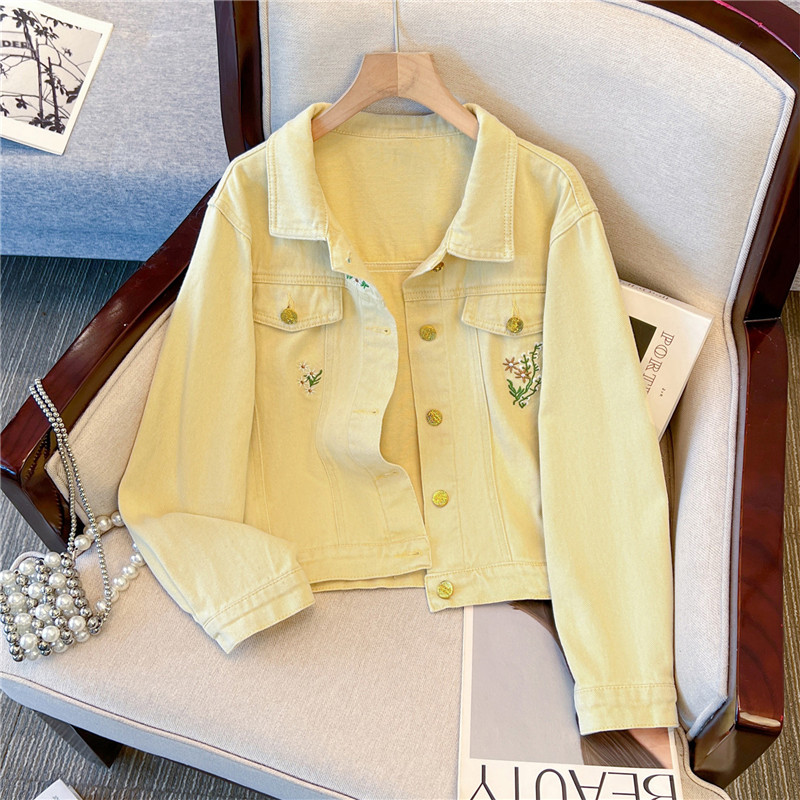 Koreańska kurtka jeansowa dams – Embroidery Yellow Flower recenzja i cena