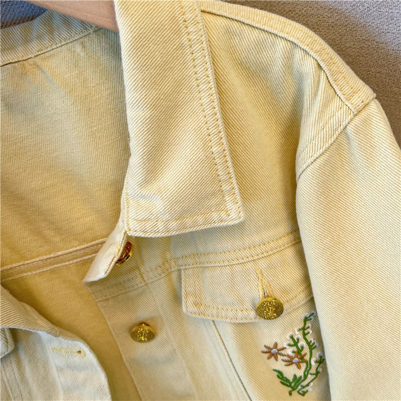 Koreańska kurtka jeansowa dams – Embroidery Yellow Flower recenzja i cena